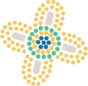 dots forming flower in yellow, green, blue, and grey